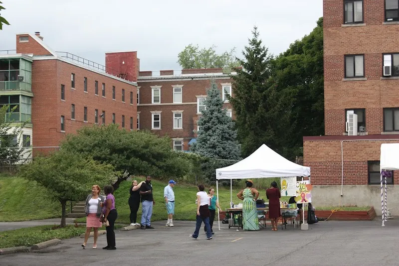 Outdoor event setup with tents at Humboldt House detox center in Buffalo.